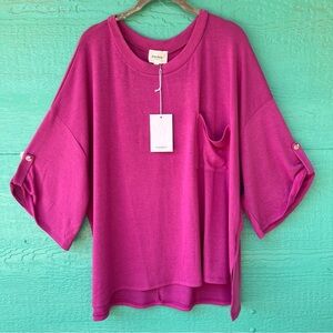 ANDREE Solid Hi-Low Chest Pocket Top MAGENTA PURPLE SIZE 1X NWT